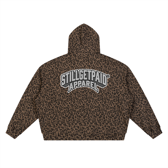 Unisex Leopard Print Waffle Full Zip Hoodie