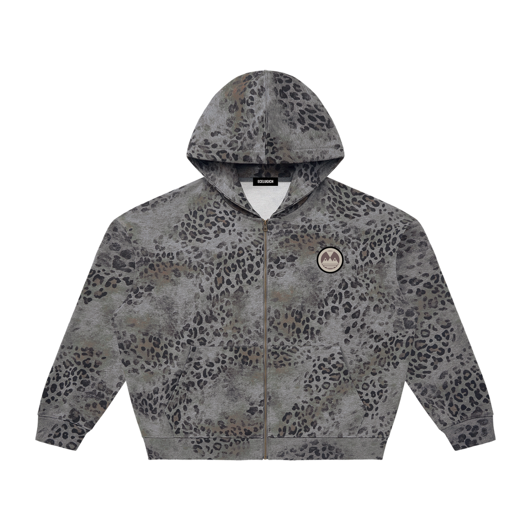 Unisex Vintage Wash Leopard Full Zip Palazzo Albricci Perebrini Hoodie