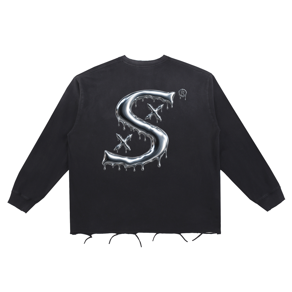 Snow Wash Raw Edge Cotton T-Shirt