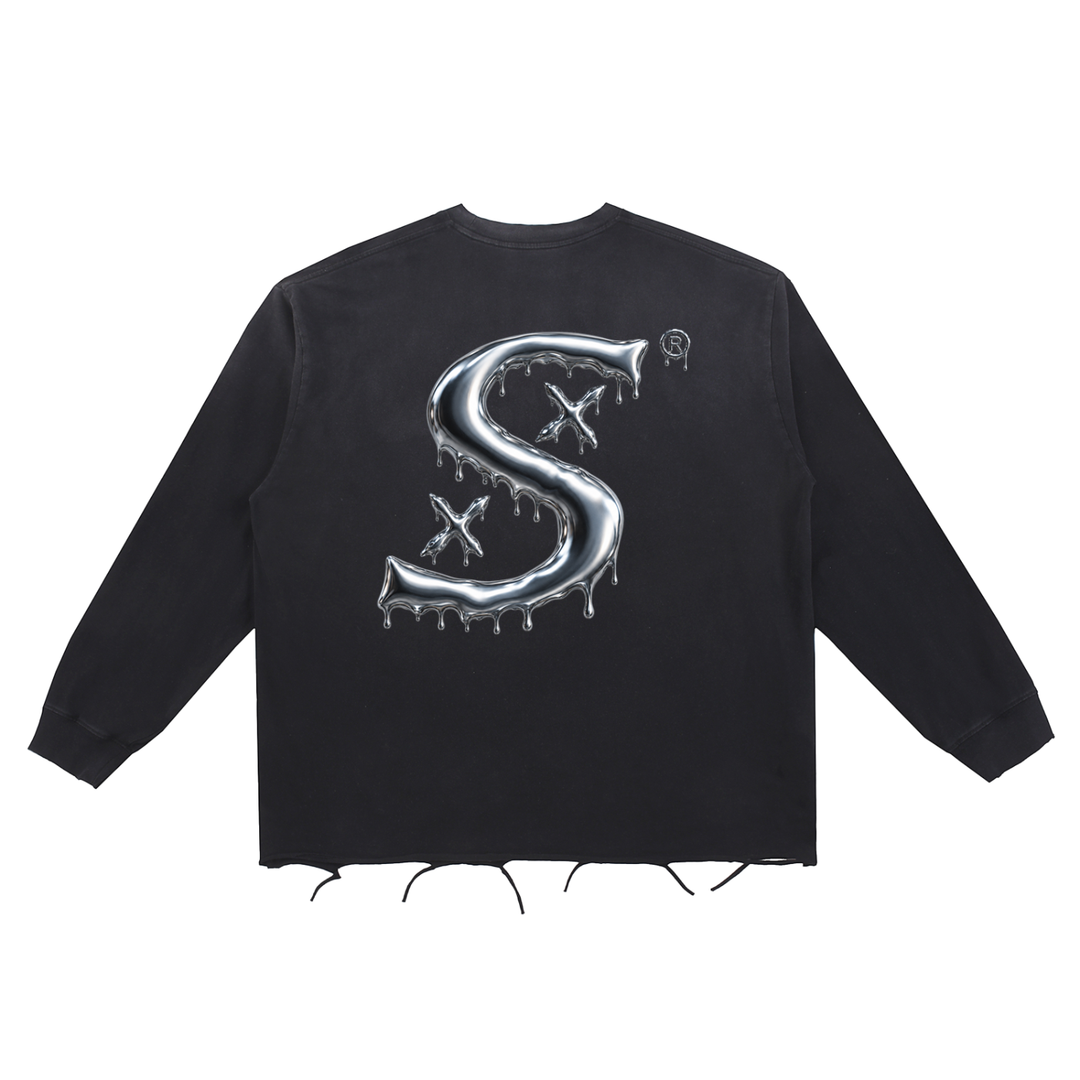 Snow Wash Raw Edge Cotton T-Shirt
