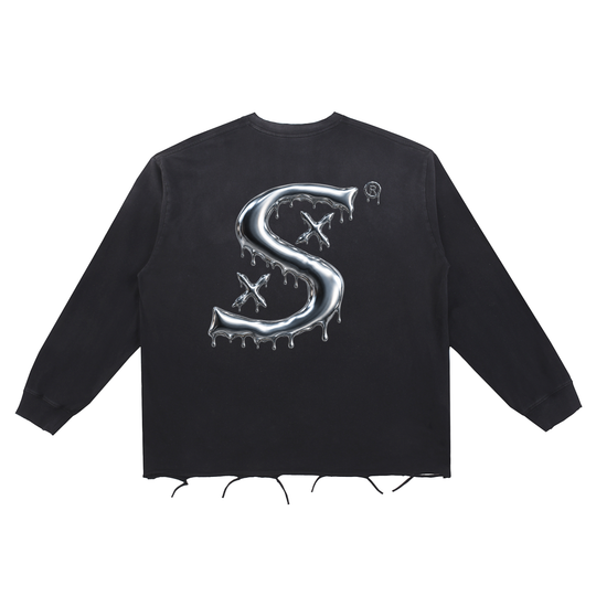 Snow Wash Raw Edge Cotton T-Shirt