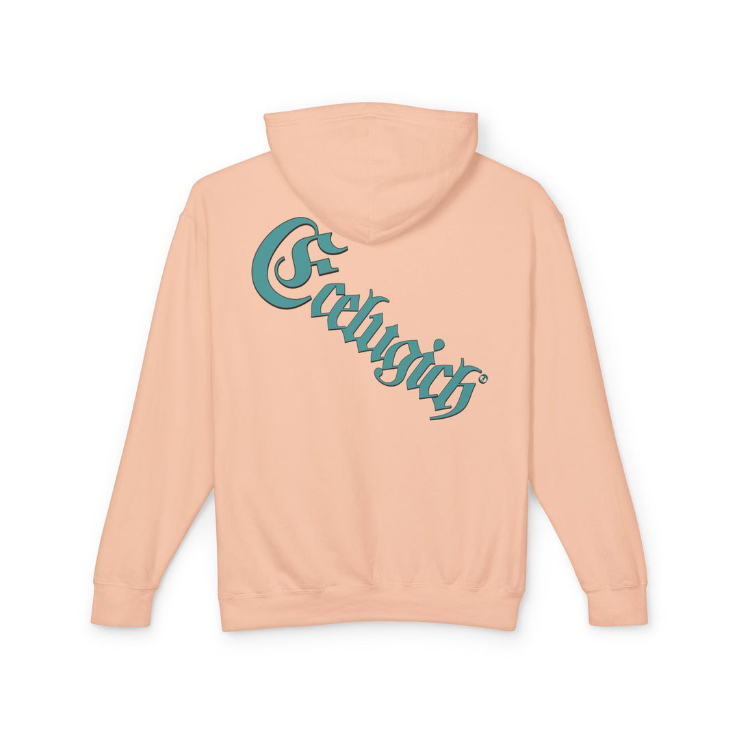 ECELUGICH® Logo Beating Heart Walbaum Fraktur Cozy Unisex Lightweight Hooded Sweatshirt with Retro Typography