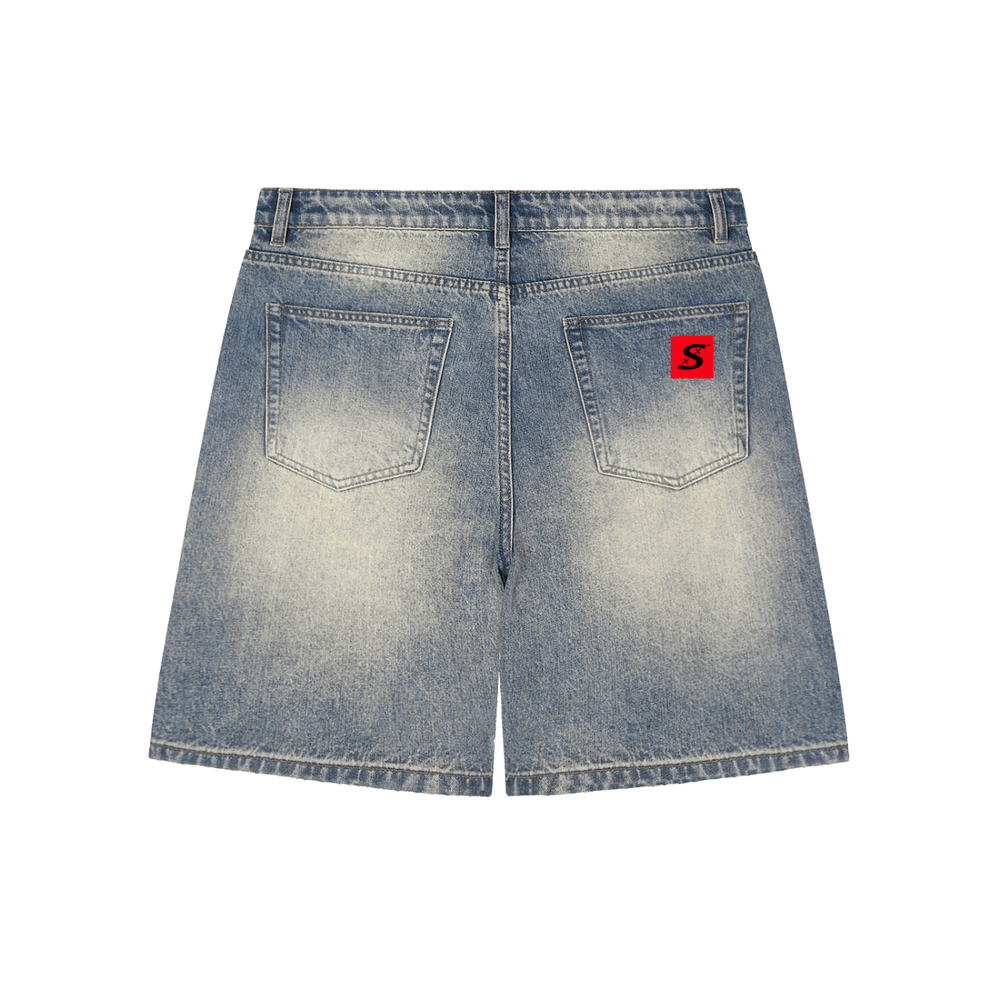 Faded Distressed Baggy Denim Shorts