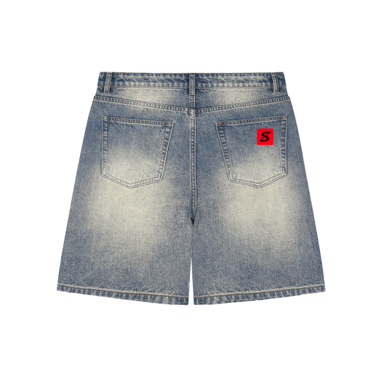 Faded Distressed Baggy Denim Shorts