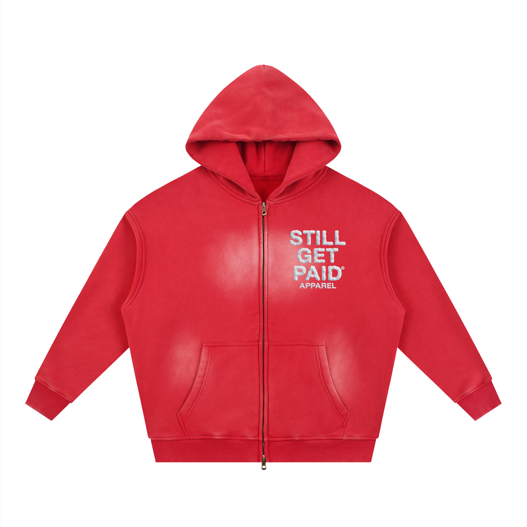 Sunfade Two-way Zipper Boxy Fleece Stacked Hoodie