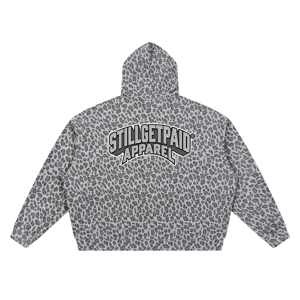 Unisex Leopard Print Waffle Full Zip Hoodie