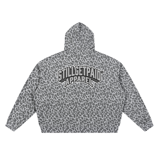 Unisex Leopard Print Waffle Full Zip Hoodie