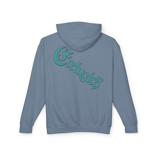 ECELUGICH® Logo Beating Heart Walbaum Fraktur Cozy Unisex Lightweight Hooded Sweatshirt with Retro Typography