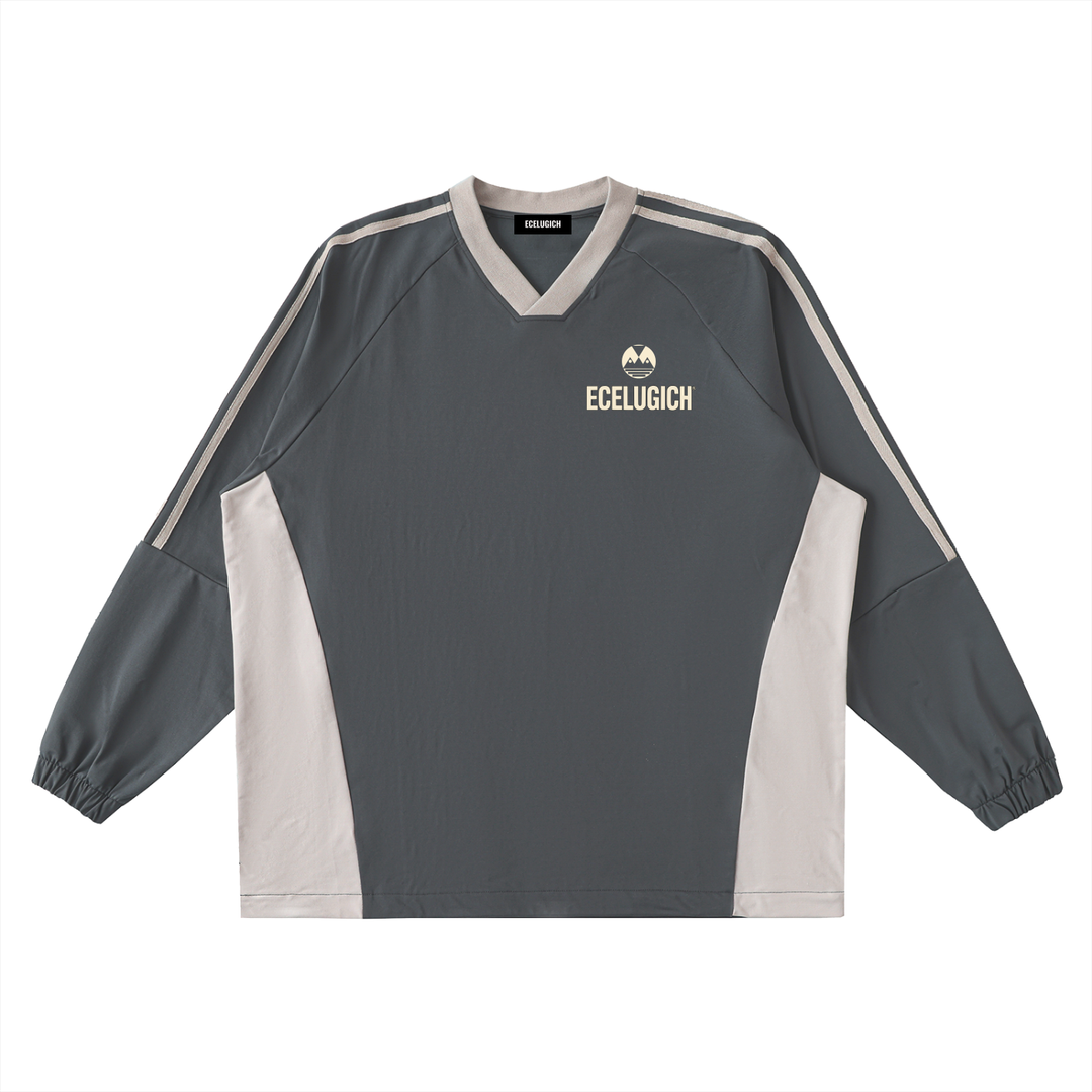 Color-Block V-Neck Long-Sleeve T-Shirt