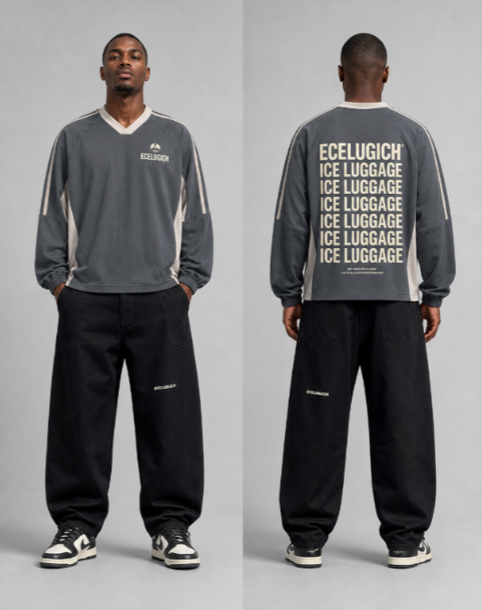 Color-Block V-Neck Long-Sleeve T-Shirt