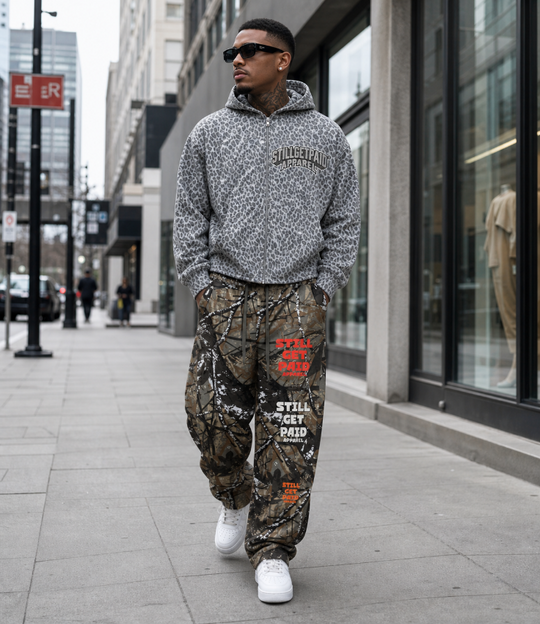 Unisex Leopard Print Waffle Full Zip Hoodie