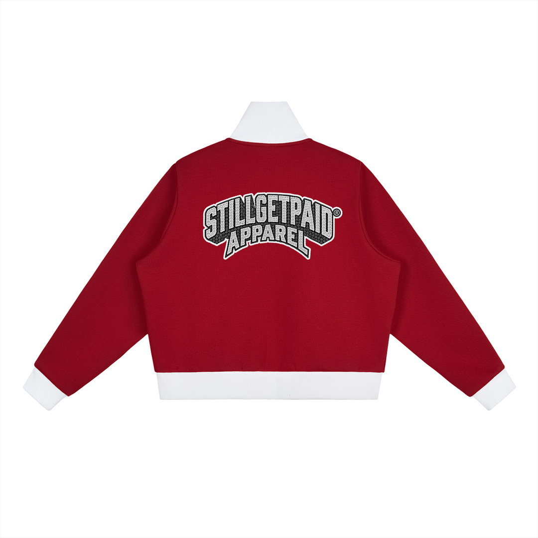 Contrast Side Stripe Fleece Cropped Track Jacket