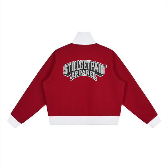 Contrast Side Stripe Fleece Cropped Track Jacket