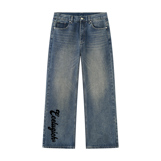 Men’s Vintage Wash Straight Leg Ecelugich Denim Jeans