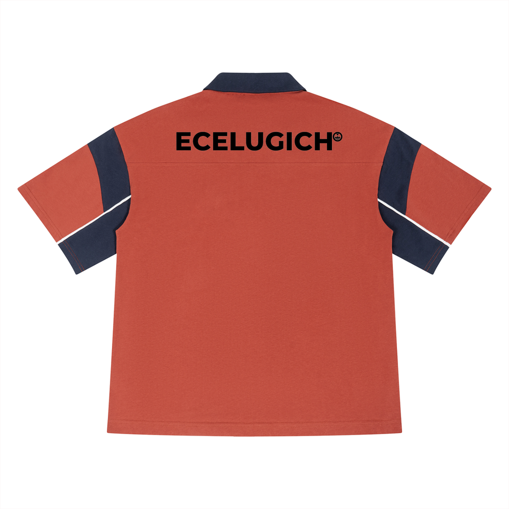 Unisex Boxy Color Block Polo Logo Shirt
