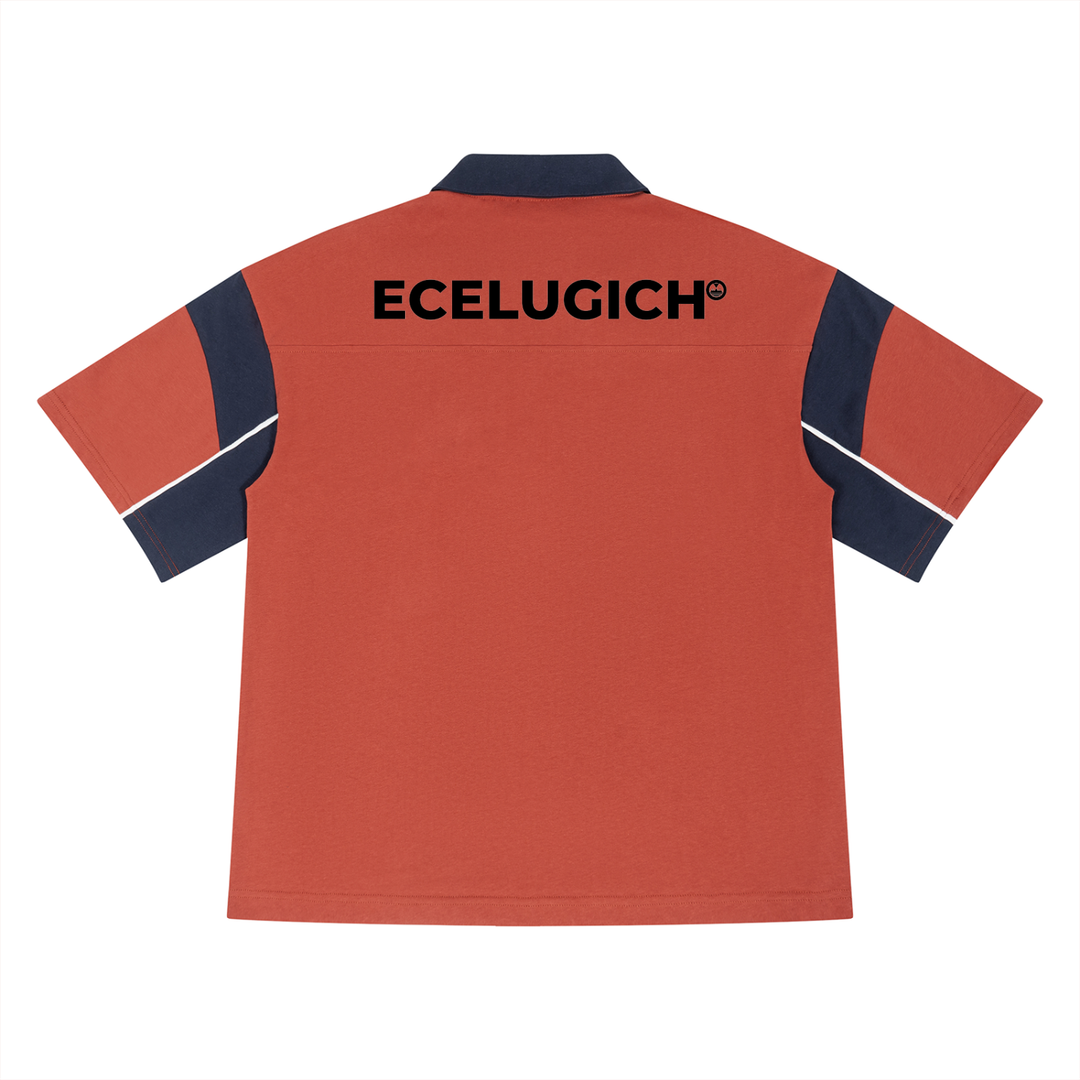 Unisex Boxy Color Block Polo Logo Shirt