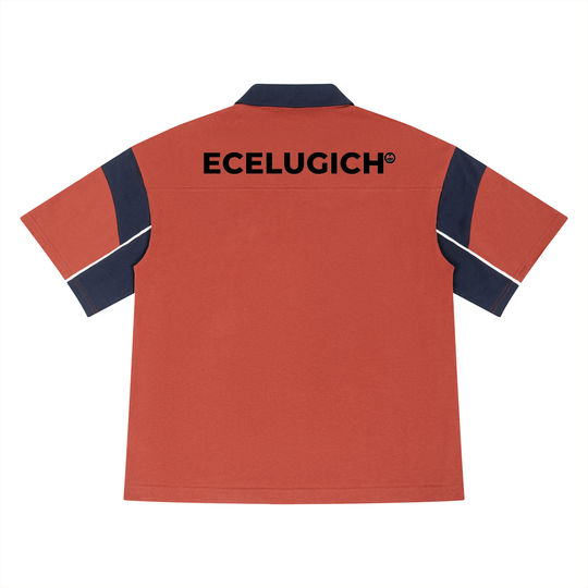 Unisex Boxy Color Block Polo Logo Shirt