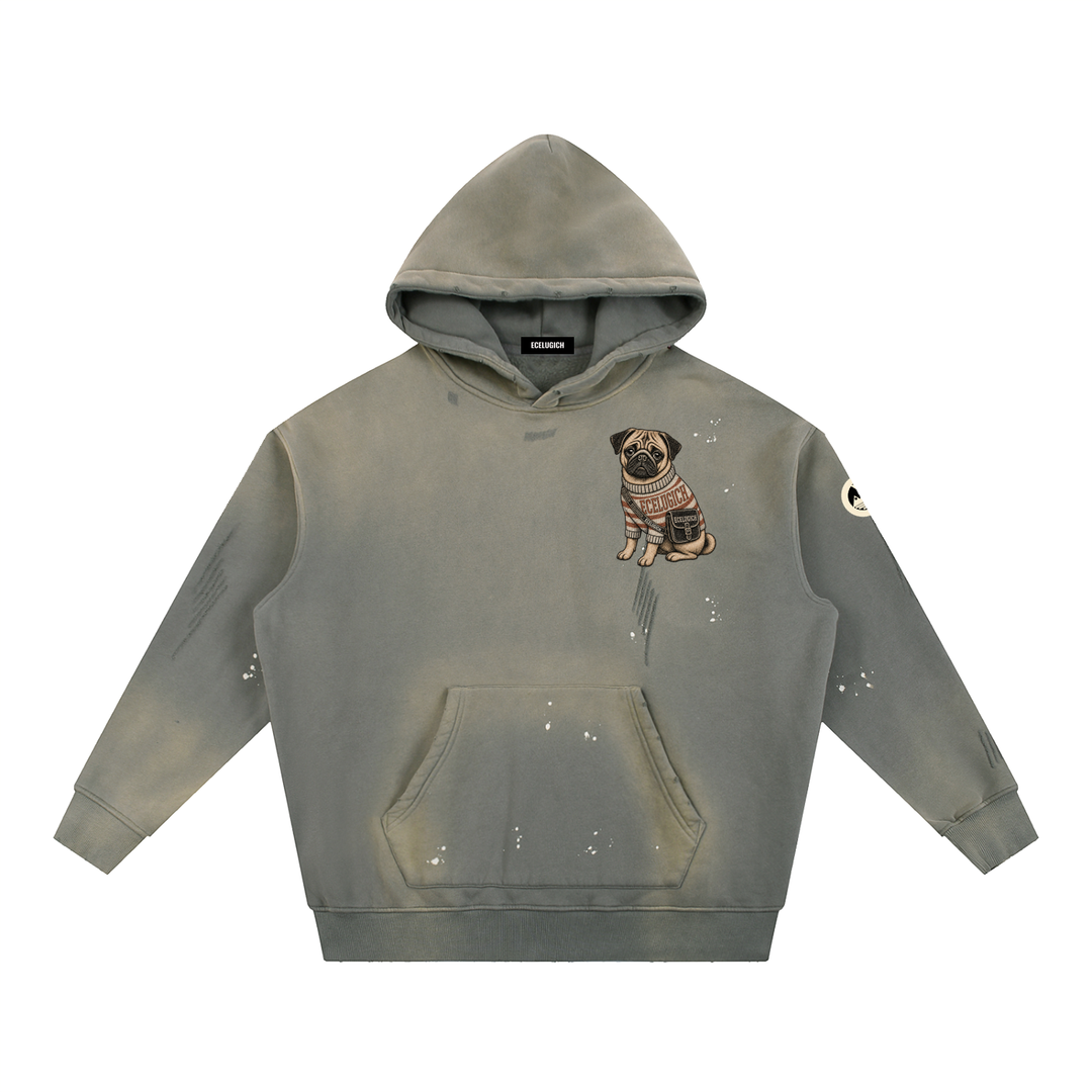 Vintage Washed Frayed Fleece Hoodie