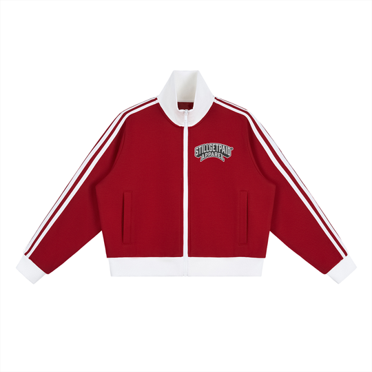 Contrast Side Stripe Fleece Cropped Track Jacket
