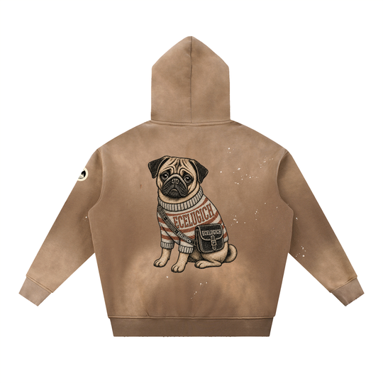 Vintage Washed Frayed Fleece Hoodie