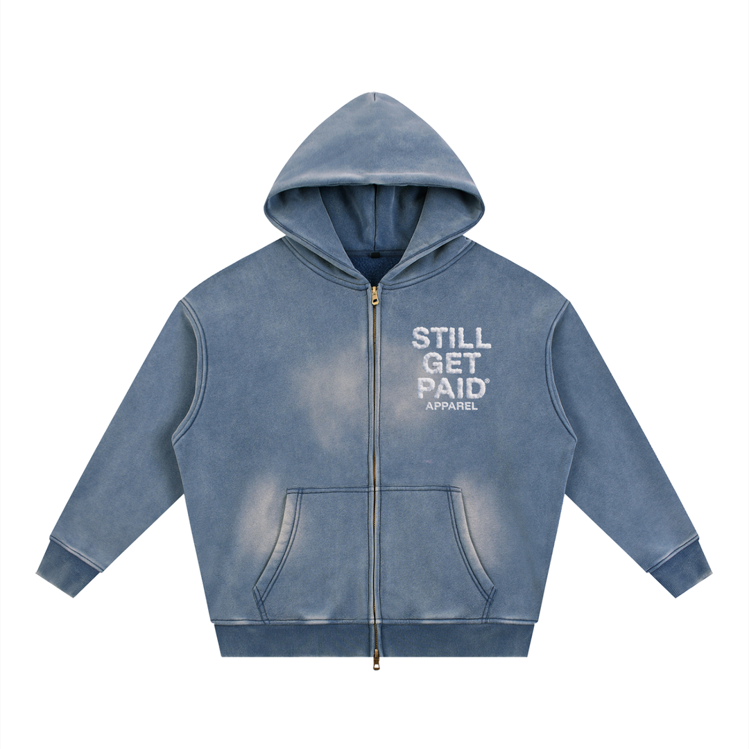Sunfade Two-way Zipper Boxy Fleece Stacked Hoodie