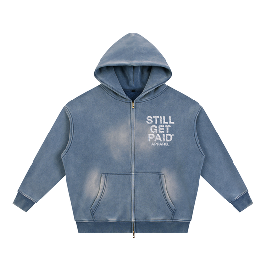 Sunfade Two-way Zipper Boxy Fleece Stacked Hoodie