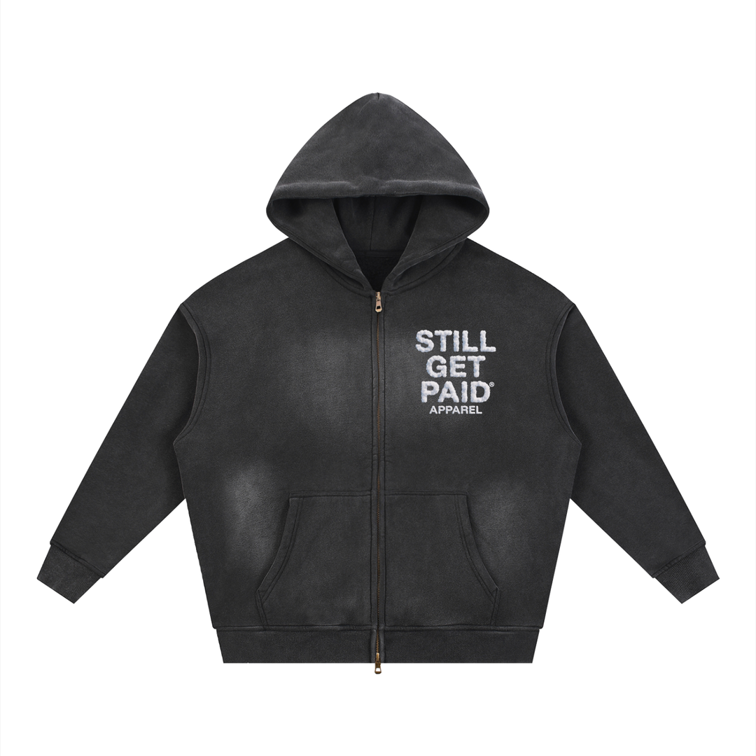 Sunfade Two-way Zipper Boxy Fleece Stacked Hoodie