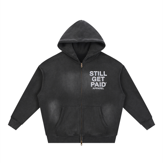 Sunfade Two-way Zipper Boxy Fleece Stacked Hoodie