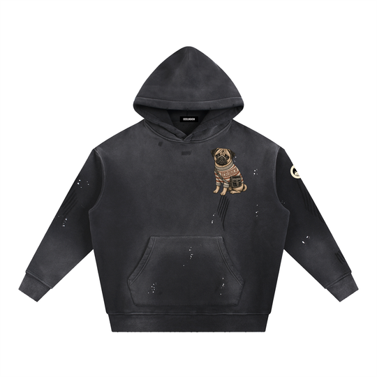 Vintage Washed Frayed Fleece Hoodie