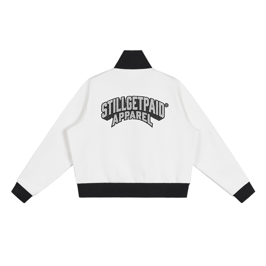 Contrast Side Stripe Fleece Cropped Track Jacket