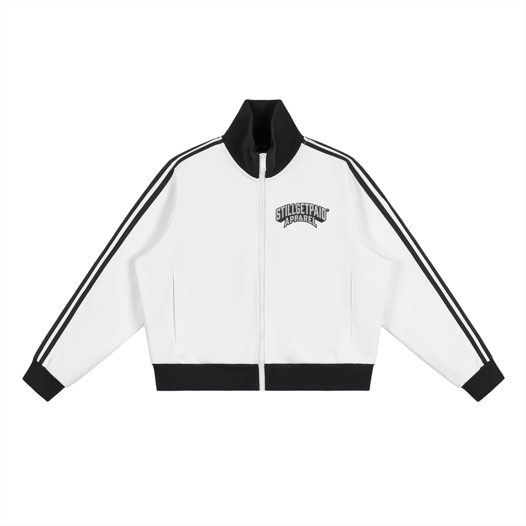 Contrast Side Stripe Fleece Cropped Track Jacket