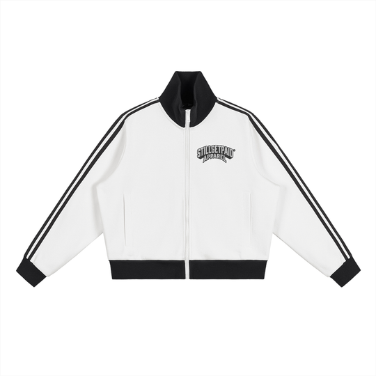 Contrast Side Stripe Fleece Cropped Track Jacket