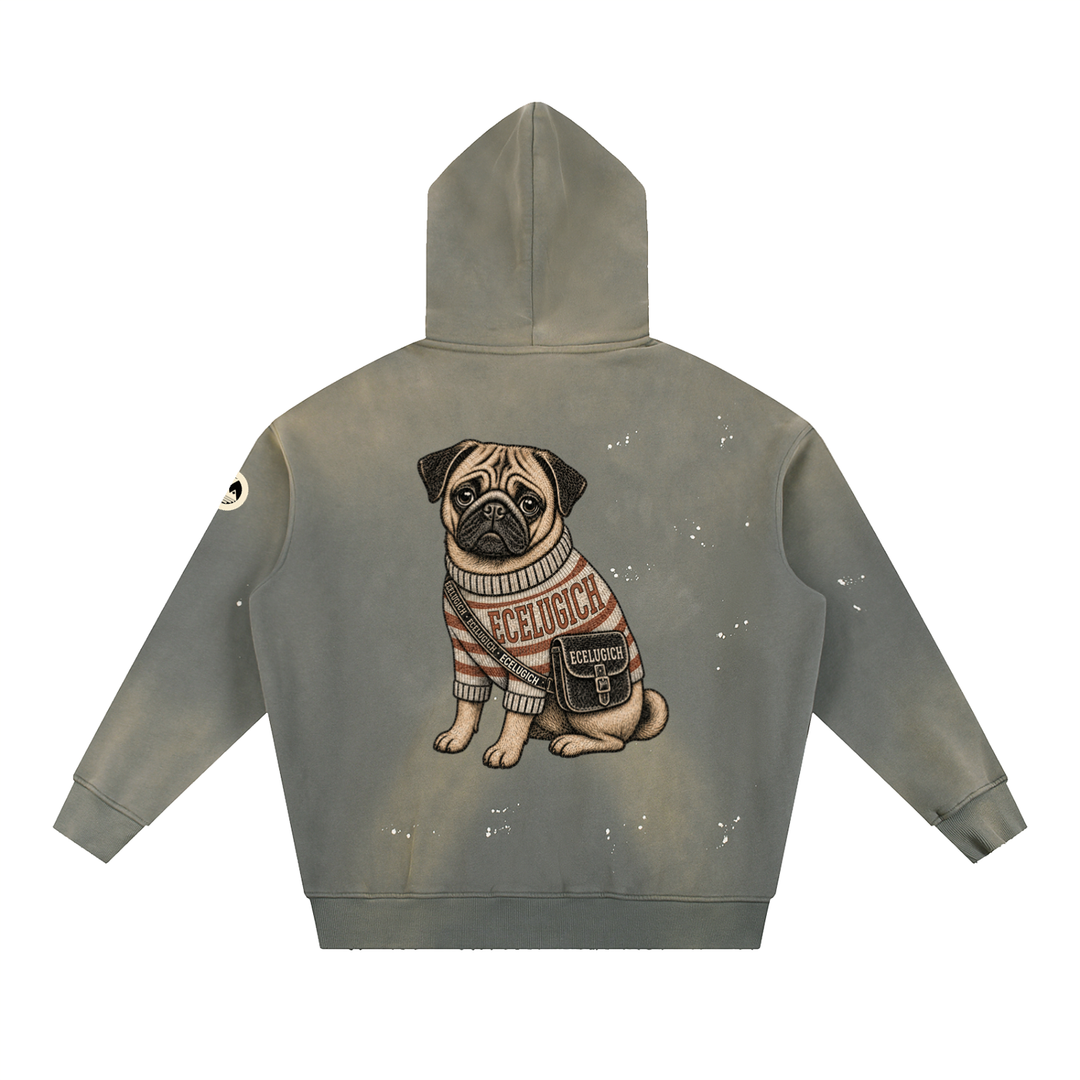 Vintage Washed Frayed Fleece Hoodie