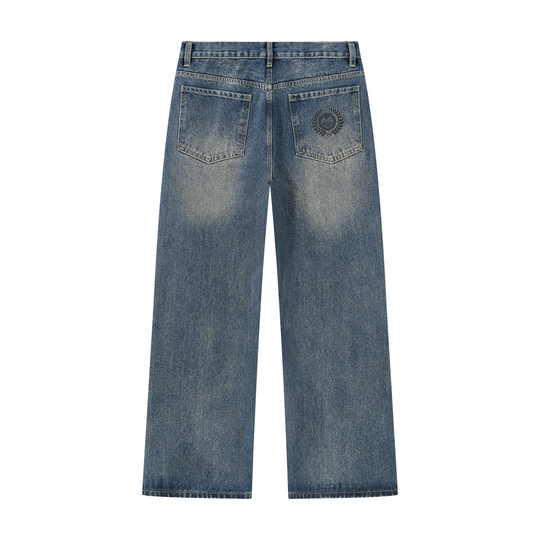 Men’s Vintage Wash Straight Leg Ecelugich Denim Jeans