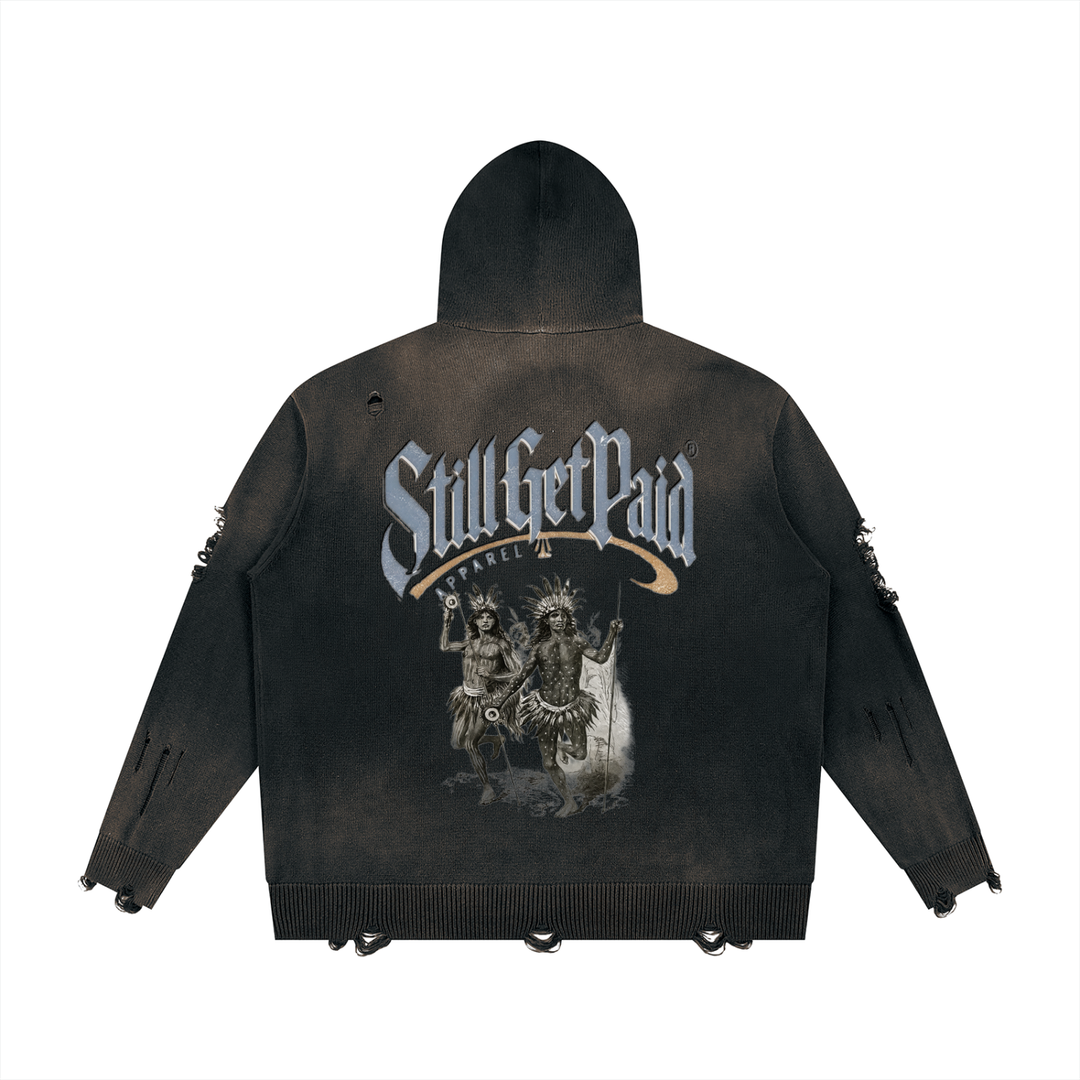 Unisex Distressed Full Zip Sweater