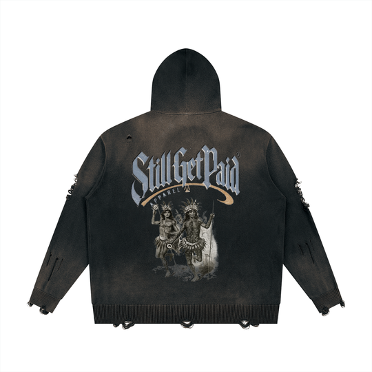 Unisex Distressed Full Zip Sweater
