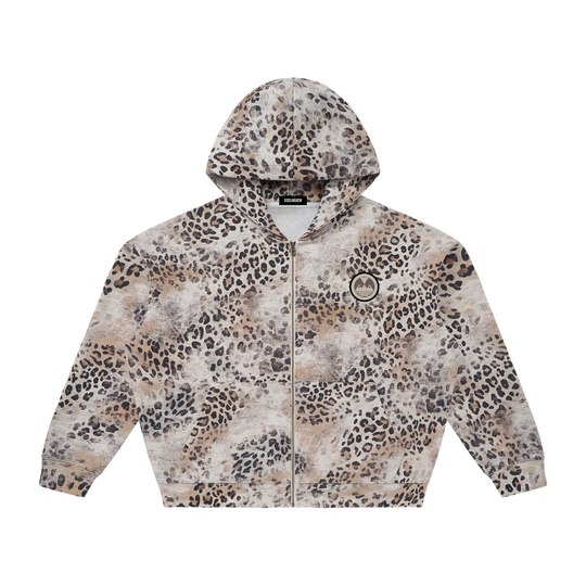 Unisex Vintage Wash Leopard Full Zip Palazzo Albricci Perebrini Hoodie
