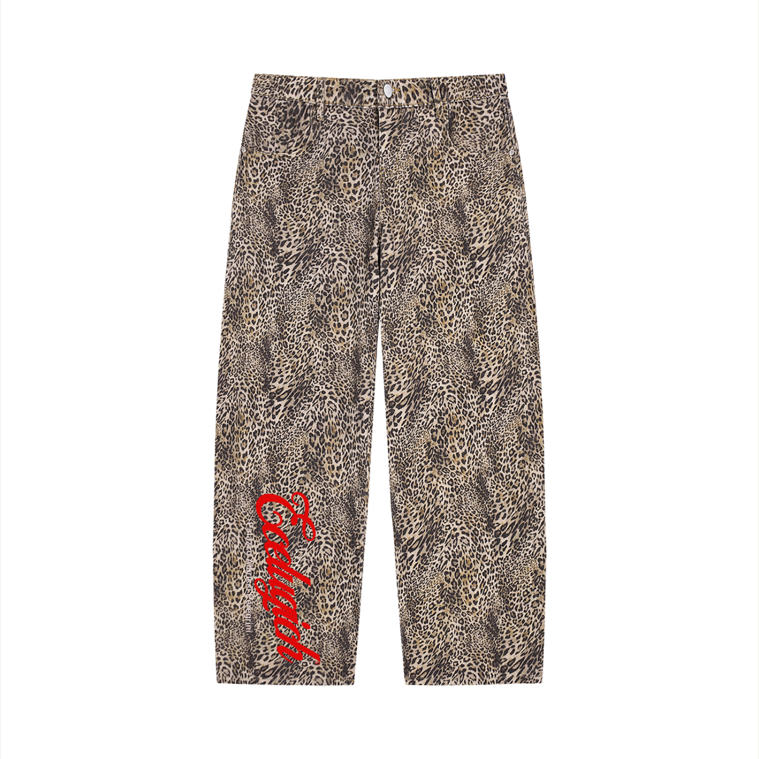Unisex Vintage Wash Leopard Wide Leg Palazzo Albricci Perebrini Jeans