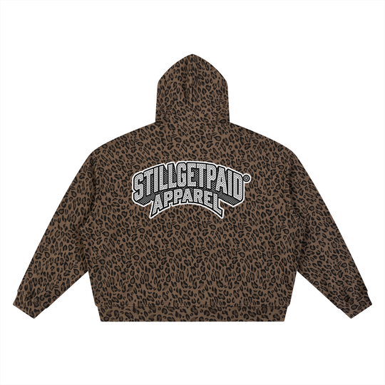 Unisex Leopard Print Waffle Full Zip Hoodie