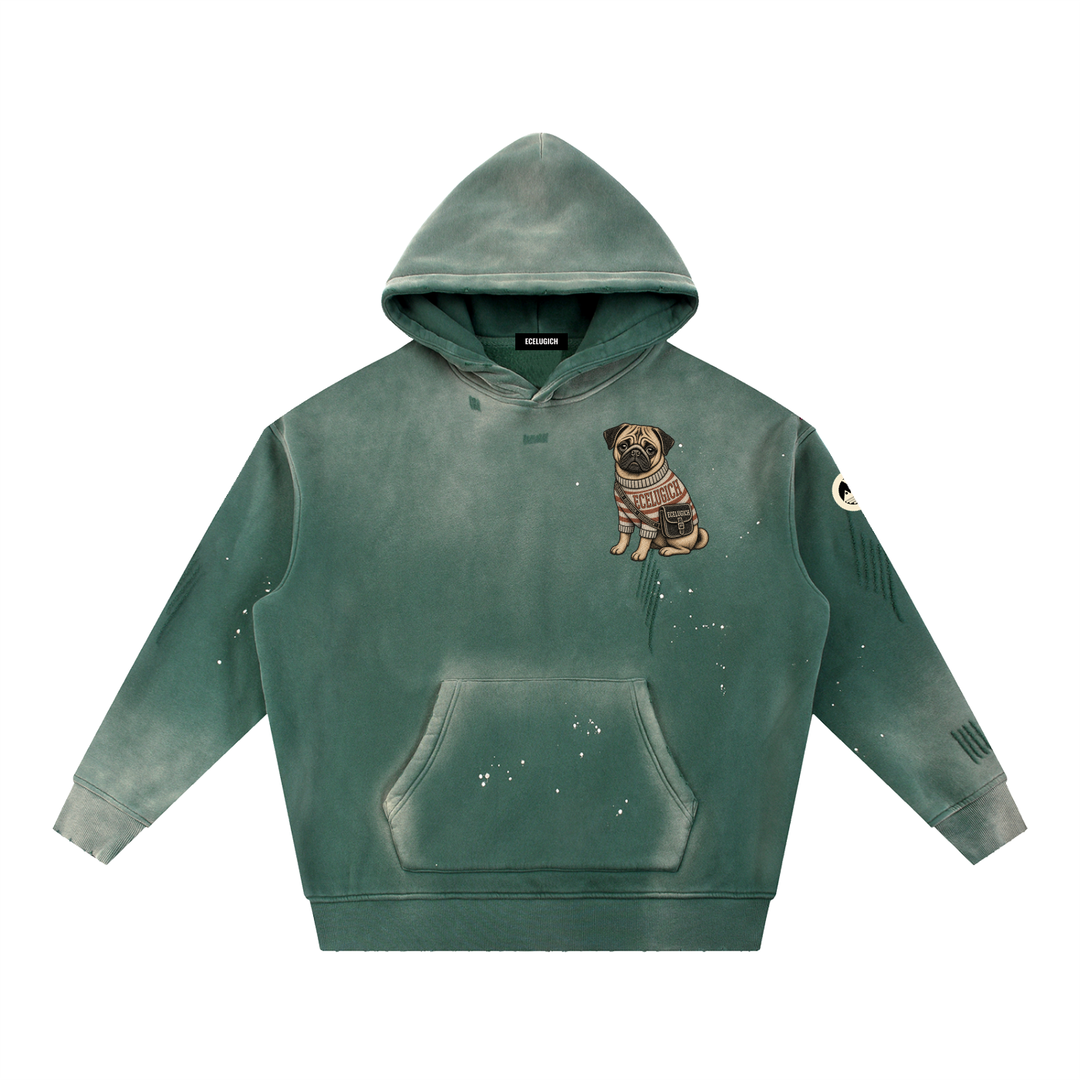 Vintage Washed Frayed Fleece Hoodie