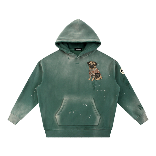 Vintage Washed Frayed Fleece Hoodie